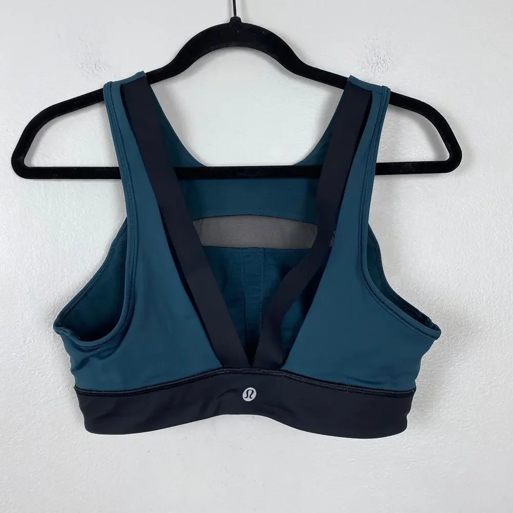 Lululemon Run The Day Bra Submarine Black Nulux Deep V Back Mesh Panel Size 10‎ - Picture 6 of 9